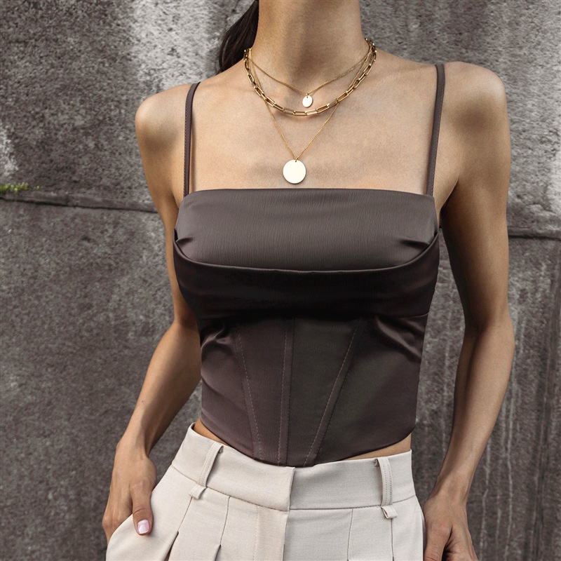 Áo Tank Top Hai Dây Màu Trơn Hở Lưng Thời Trang Đường Phố Cá Tính Cho Nữ