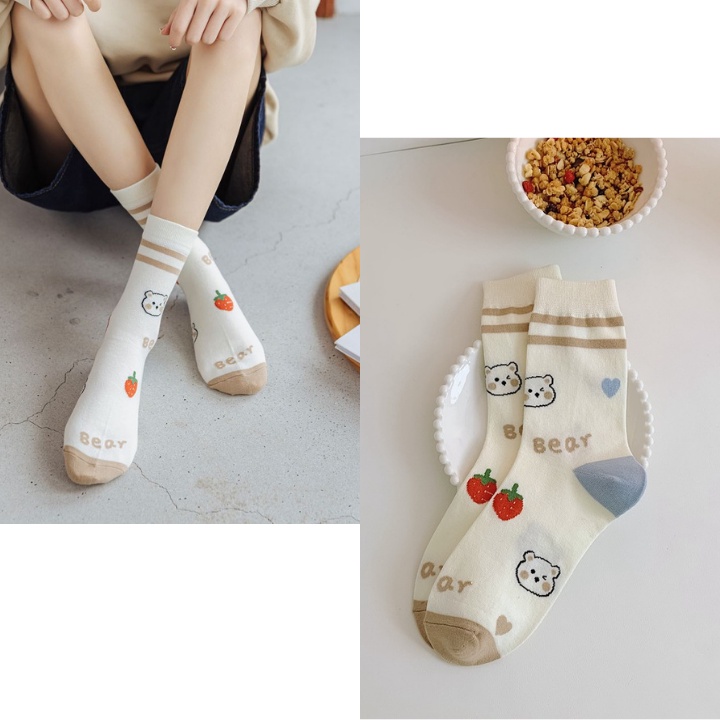Tất Cổ Vừa Nâu Gấu Freesize ERASHOP 079414 - Dễ Thương, Vải Co Giãn 4 Chiều, Phù Hợp Mang Giày Sneaker, Rẻ Đẹp