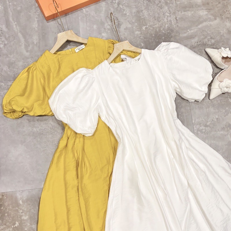 Váy li tay bồng cổ tròn 2 màu | BigBuy360 - bigbuy360.vn