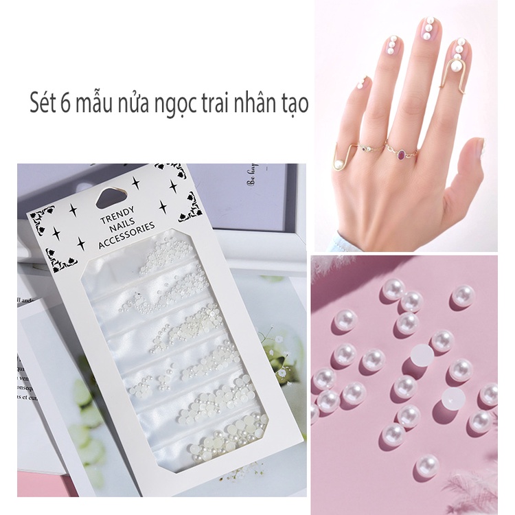 Ngọc Trai Nail Trang Trí Nửa Nhân Tạo Ngọc Trai Đính Móng Siêu Đẹp Sét 6 Mẫu Đa Dạng