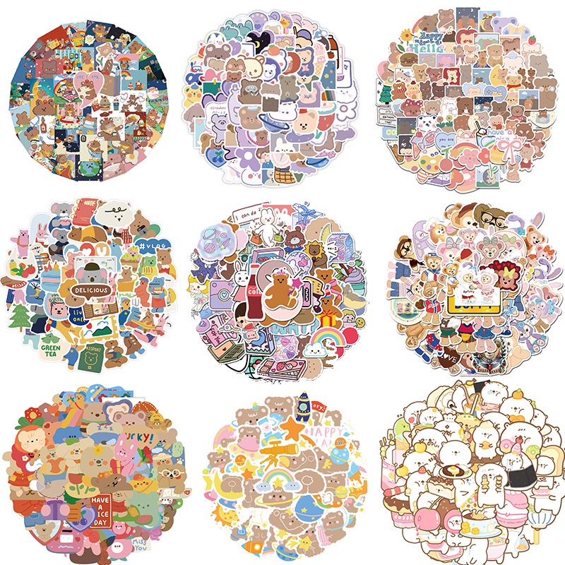 Set 40~102 Nhãn Dán Hoạt Hình Dễ Thương Chống Nước Trang Trí Sổ Tay Hành Lý Xe Máy