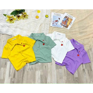 Áo croptop borip cổ bẻ in trái tym trc ngực TTSA0813