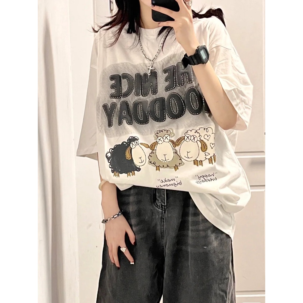 Áo Phông Cổ Tròn Cộc Tay Hình Cừu Goodday 3 Màu