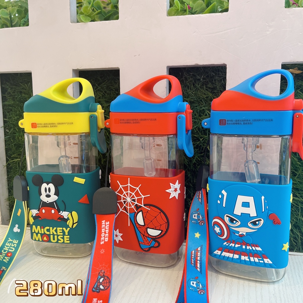 Bình Uống Nước Hình Người Nhện Có Ống Hút Cho Bé