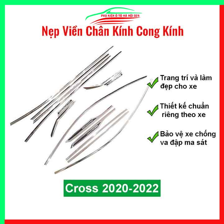 Bộ nẹp viền chân kính cong kính Corolla Cross 2020-2023 Inox sáng bóng chuẩn form xe