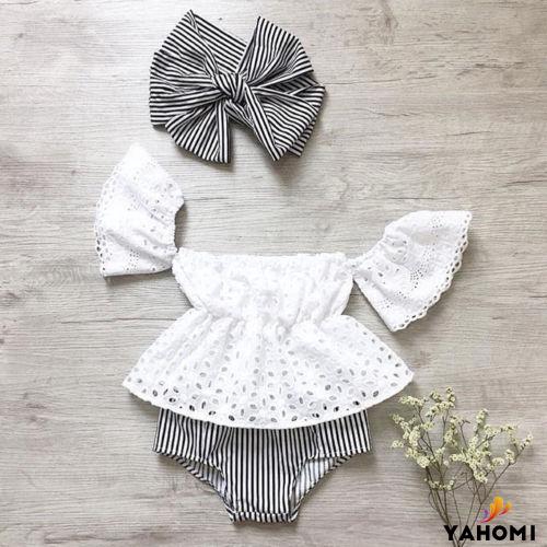 Set áo trễ vai + quần short + băng đô dễ thương dành cho bé gái