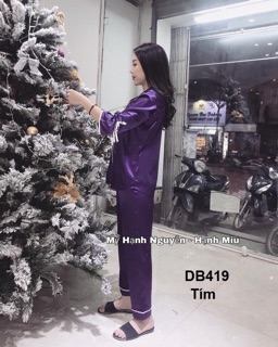 Bộ ngủ phi lụa tay dài, quần dài