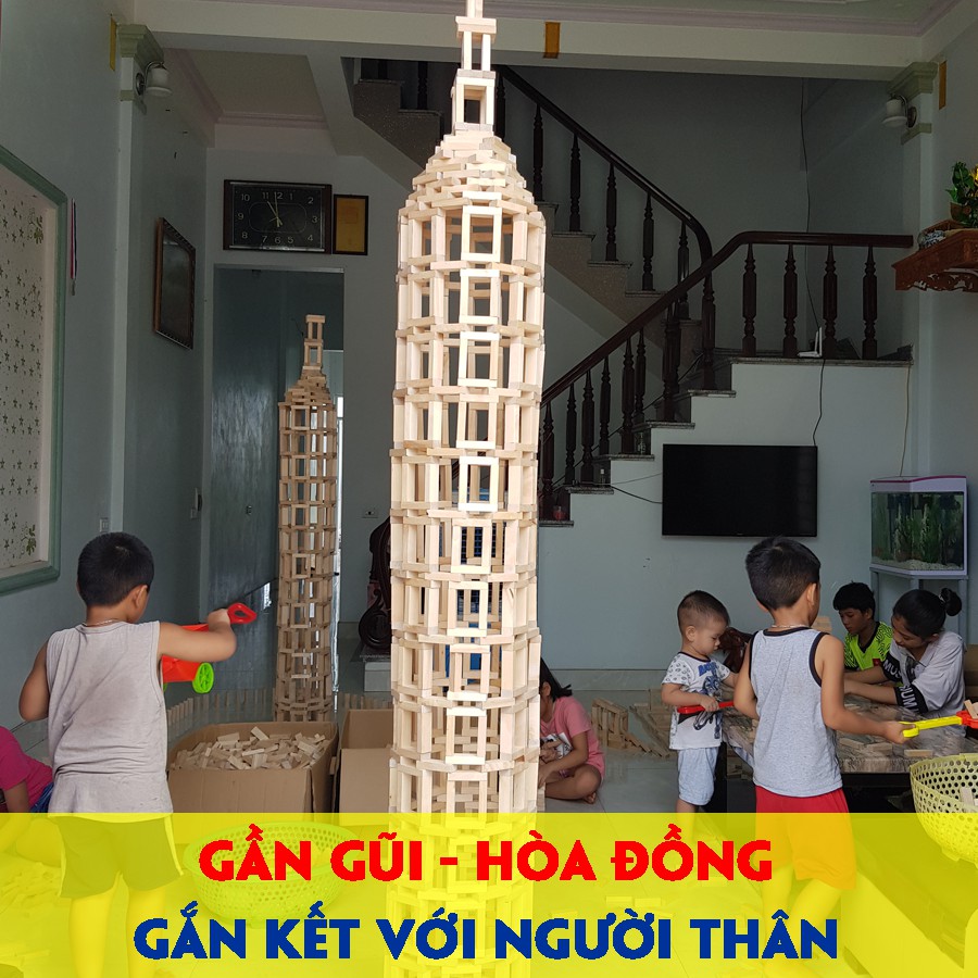 10 Thanh gỗ trong bộ đồ chơi rút gỗ + Domino + Xếp hình giúp bé phát triển tư duy - Logic - Sáng tạo