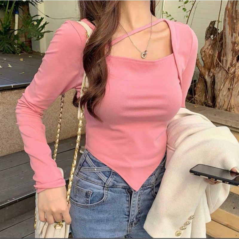 Áo len vạt nhọn dây chéo cổ hàng QC