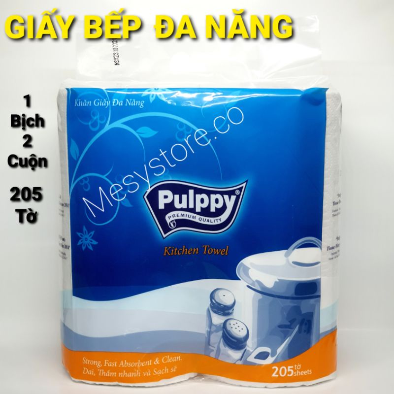 GIẤY VỆ SINH LAU BẾP ĐA NĂNG PULPPY 2 CUỘN 205 TỜ Xanh