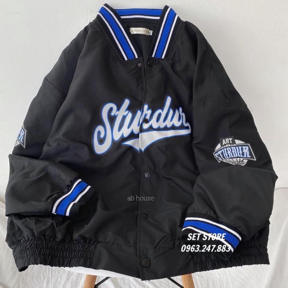Áo Khoác Bomber Jacket Dù 2 Lớp STURDUR, Form Rộng Phối Chữ Nam Nữ Ullzang Unisex