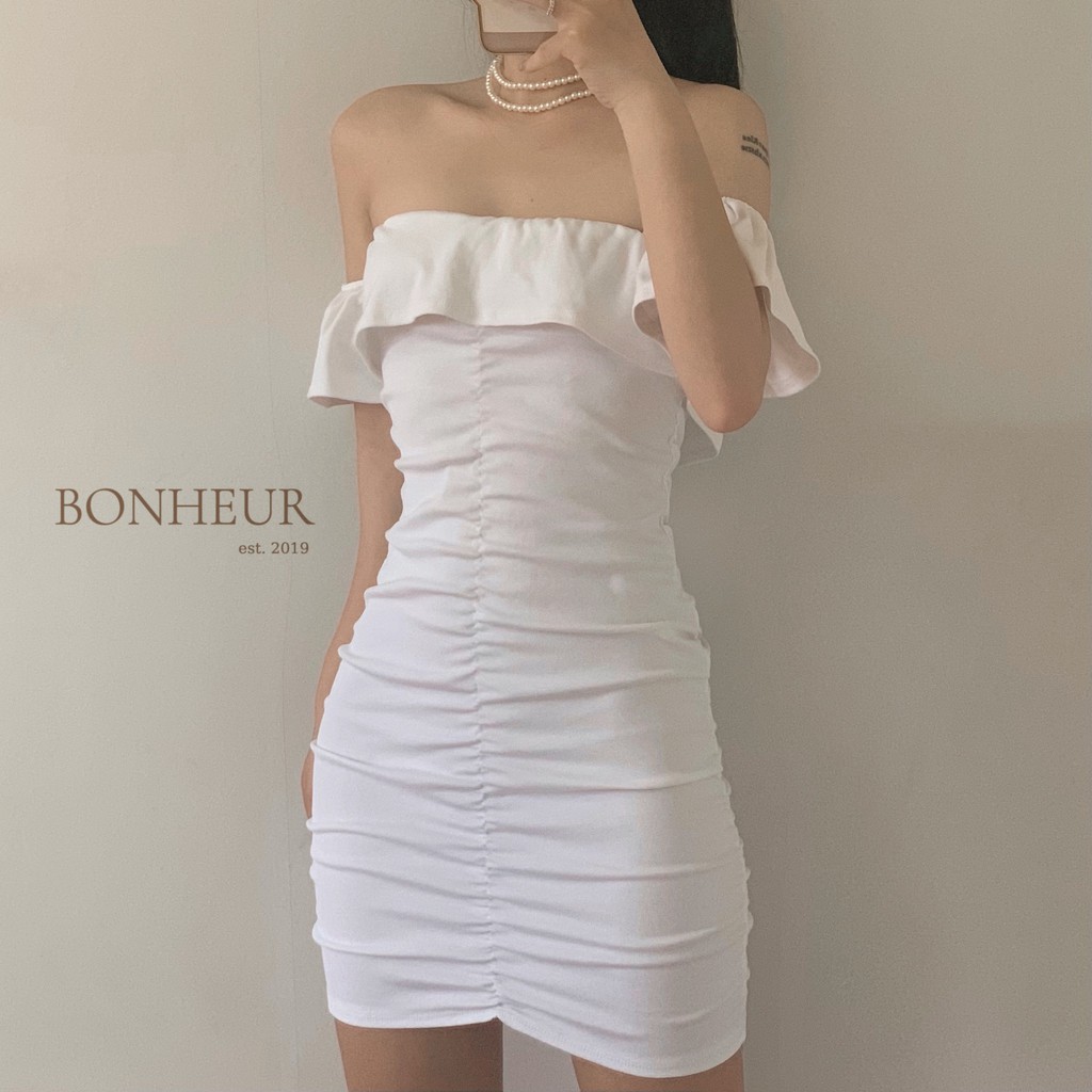 Váy trễ vai nhún thân body bồng bềnh sang chảnh tiểu thư Ginger Dress