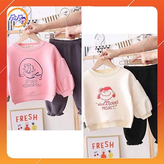 Bộ Dài Tay Cho Bé Gái Xuất Hàn, Bộ Nỉ Cho Bé Gái Dễ Thương Size 6-23Kg Chất Nỉ Bông BiBo Store