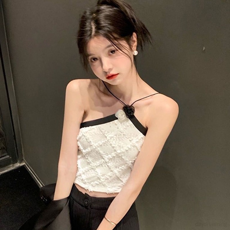 Áo Hai Dây Dệt Kim Màu Sắc Tương Phản Thời Trang Cho Nữ