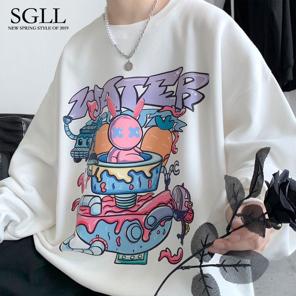 Áo thun tay dài cổ tròn dáng rộng in họa tiết graffiti phong cách hip hop Hồng Kông thời trang xuân thu dành cho nam