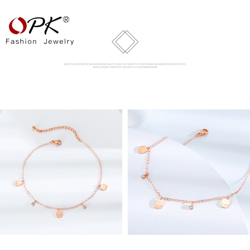 ✺OPK Women s Anklet Lucky Cat Cubic Zirconium Steel Bền Vàng Hồng không tẩy trắng Kích thước Miễn phí Thời trang Nữ