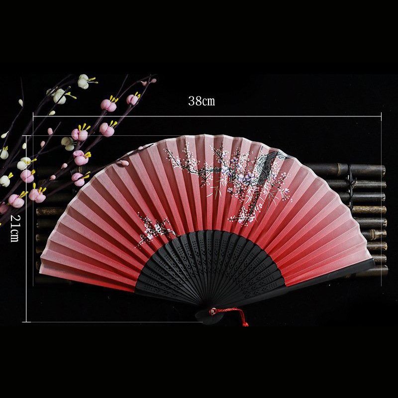 Quạt cổ trang M50 xếp giấy nan trúc cầm tay gập gọn dây tuyến cosplay phong cách Nhật Bản