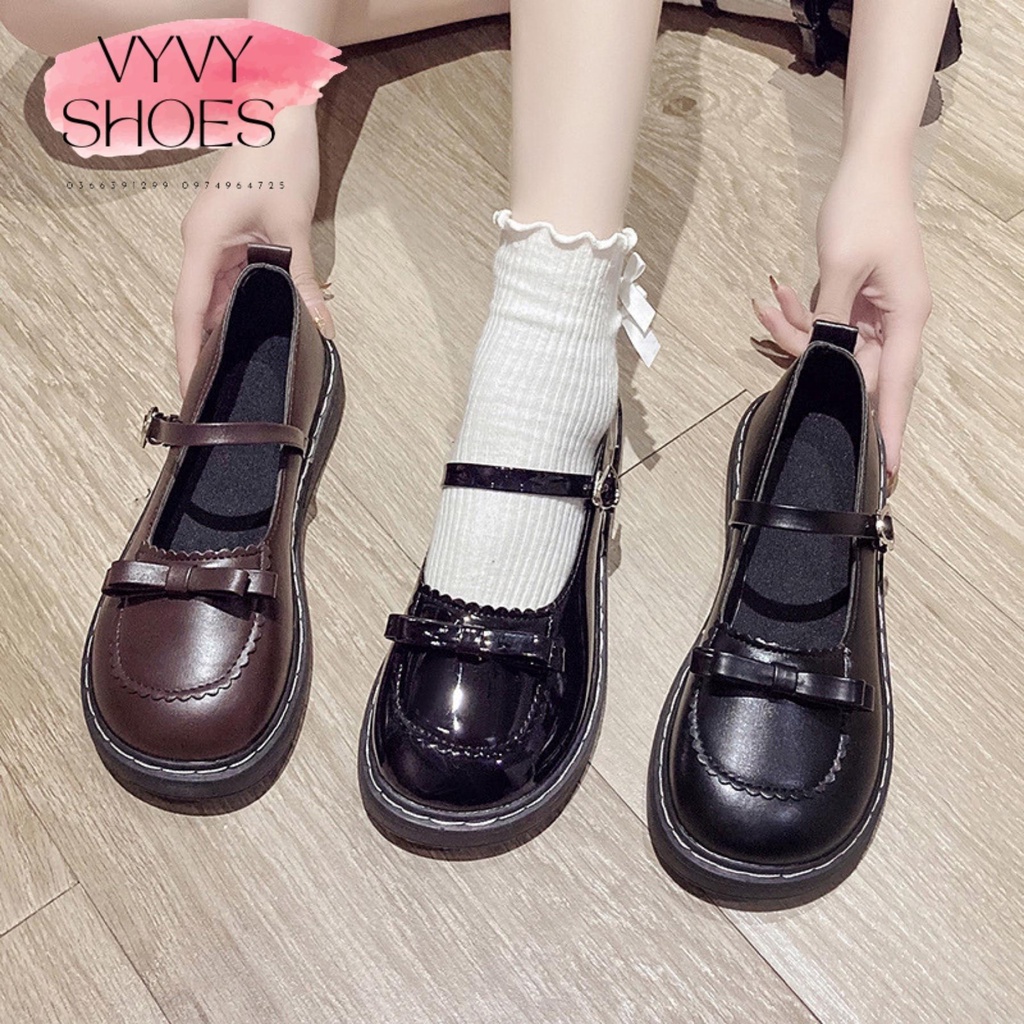 Giày búp bê Lolita 2dây cài ôm chân cao cấp - giày nữ đế bằng da mềm thời trang VYVYSHOES19-X1