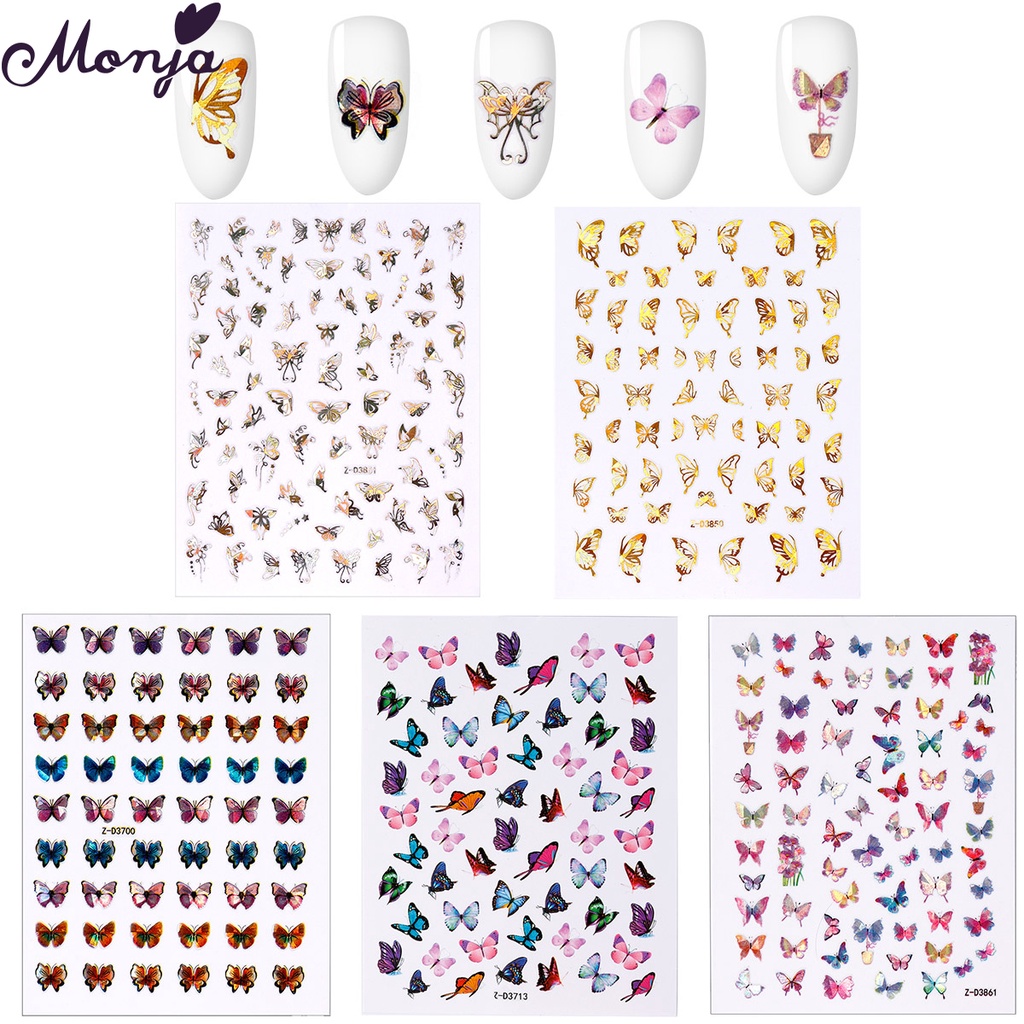 Miếng Dán Trang Trí Móng Tay Nghệ Thuật Tự Dính Hình Bướm Mùa Hè 5 Kiểu Dáng Monja