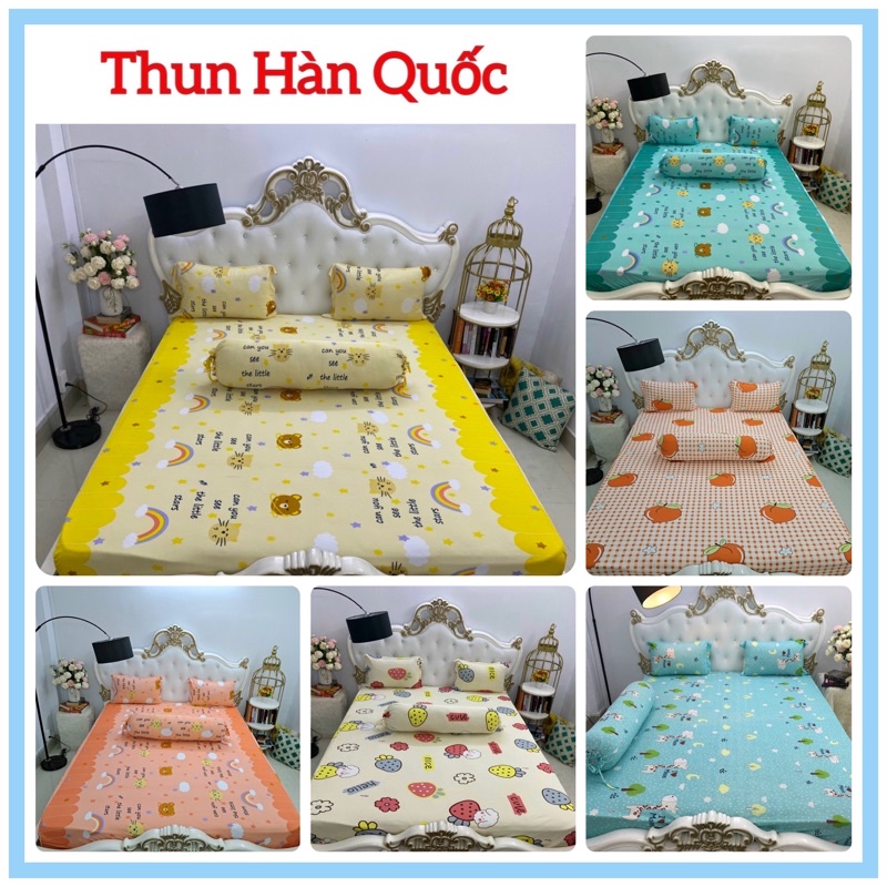 Bộ Drap Thun Lạnh Hàn Quốc 4 món kích thước 1m2 x 2m ( 1 ga bọc + 2 vỏ gối nằm + 1 vỏ gối ôm)