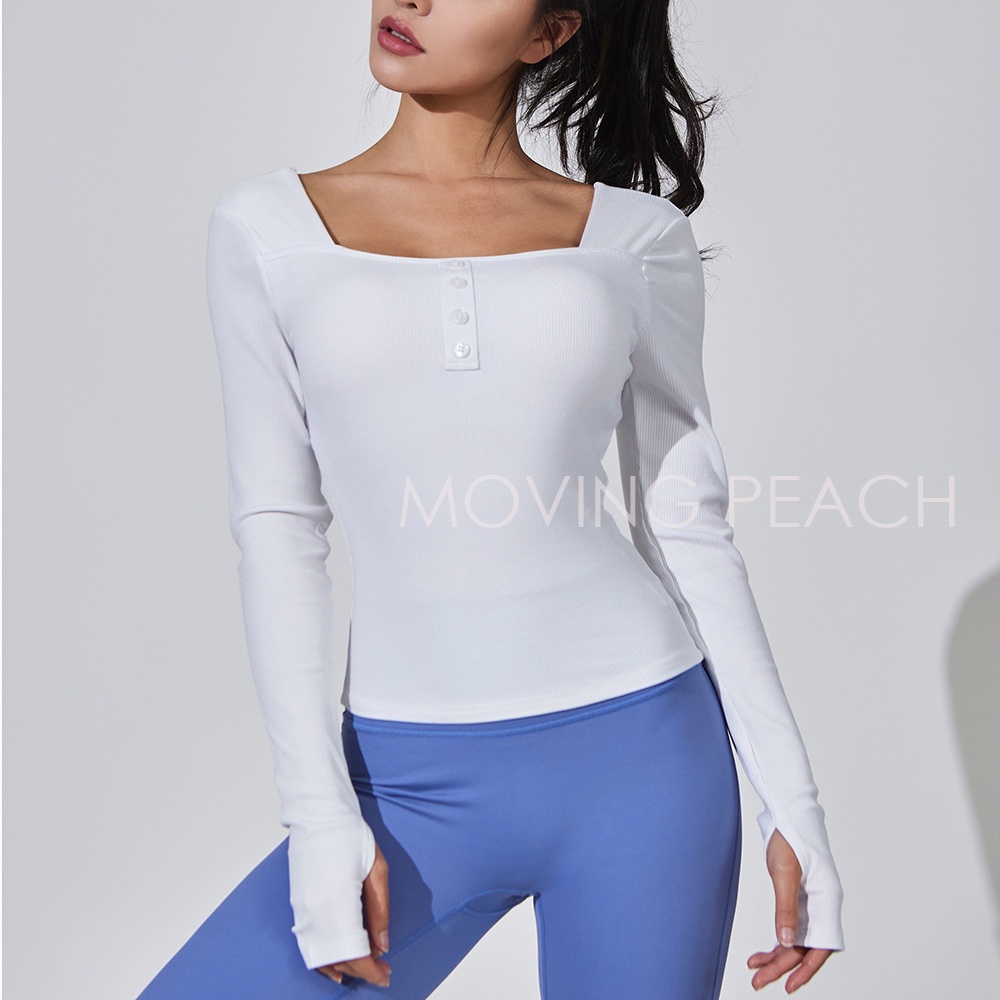 MOVING PEACH Women Yoga Top Sexy Running Longsleeve with Pads ASL