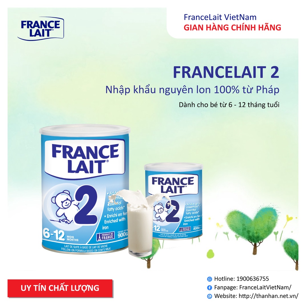 Sữa Công Thức France Lait 2 Pháp Chắc Khỏe Xương Phát Triển Trí Não Dành Cho Bé 400g/900g