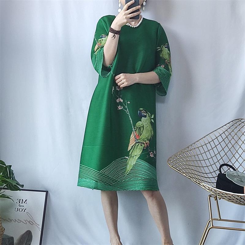 Đầm Tay Dài Dáng Rộng In Họa Tiết Hoa Và Chim Phong Cách Trung Quốc Thời Trang Mùa Thu Cho Nữ