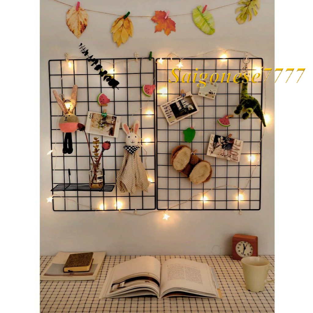 Combo Khung Hình Lưới Sắt+ Đèn Led Xài Điện Đèn Fairy Light Kẹp Hình Nghệ Thuật Trang Trí Decor Nhà