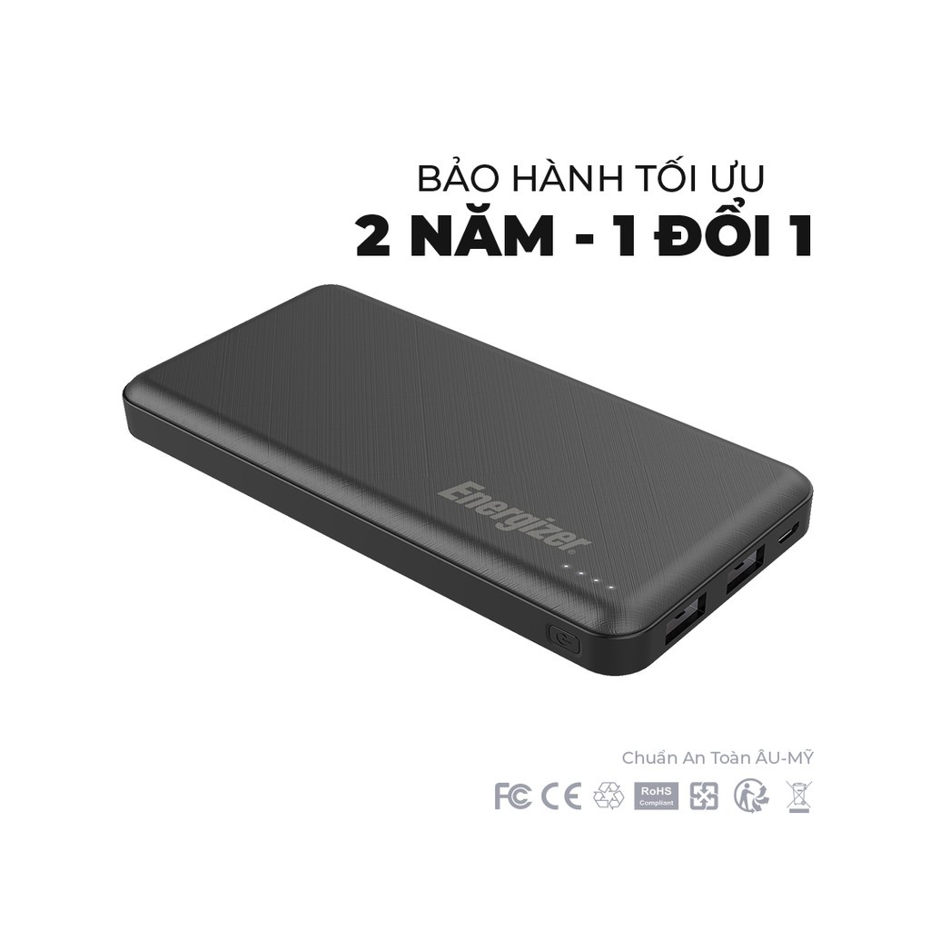 Sạc dự phòng Energizer 10.000mAh UE10053 - Thiết kế gọn nhẹ, vân nhám sang trọng, tích hợp 2 cổng outputs