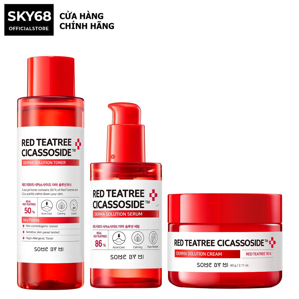 Bộ 3 Sản Phẩm Làm Dịu, Phục Hồi Da Some By Mi Red TeaTree Cicassoside Derma Solution(Toner 150ml + Serum 50ml + Kem 60g)