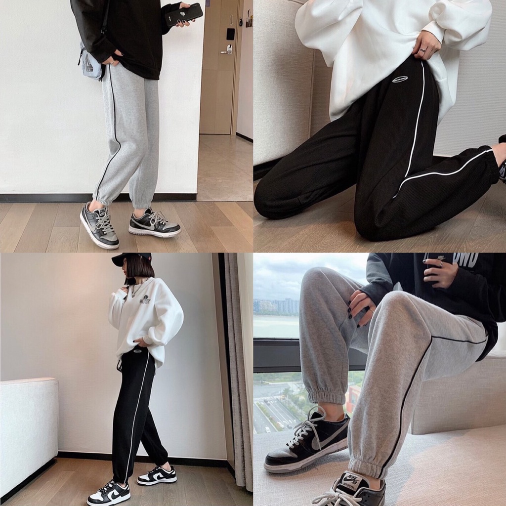Quần bomber Mí chữ Nhật Minh chất nỉ ống rộng bo gấu chậy mí lưng cao cạp chun, Quần jogger nữ dài cá tính dáng bom