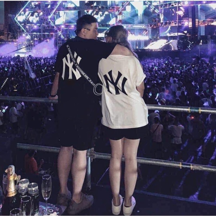 Áo thun phông tay lỡ form rộng NY Unisex nam nữ |Áo đôi 2 màu đen trắng mẫu mới 2020