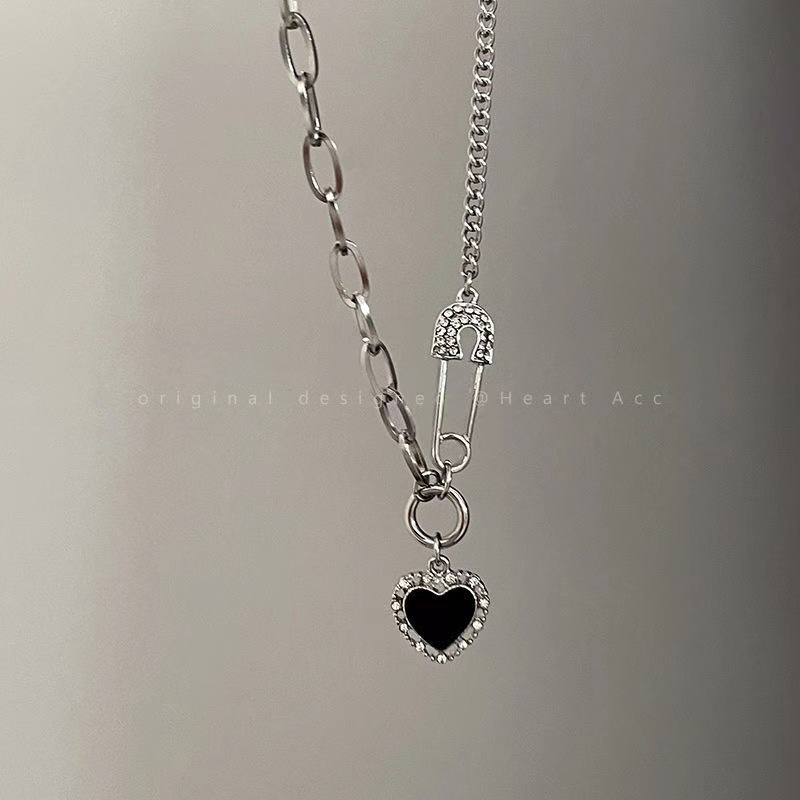 iF YOU Vòng cổ Mặt Hình Trái Tim Màu Đen Phong Cách Vintage Thanh Lịch Cho Nữ