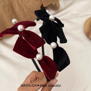 Cài tóc nơ nhung đính hạt nhựa, phụ kiện tóc Hàn Quốc cho nữ