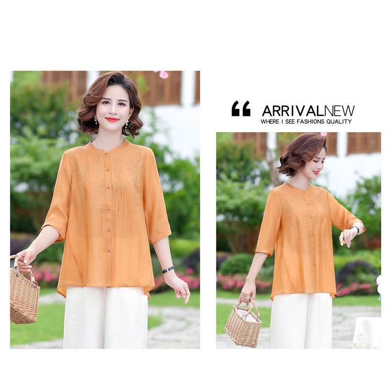 ÁO SƠ MI TRUNG NIÊN CAO CẤP sơ mi đũi thêu 2 màu