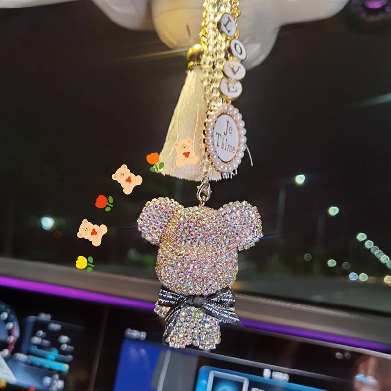 Dây Treo Trang Trí Gương Chiếu Hậu Xe Hơi - Khánh Treo Gương Đính Đá Gấu Gloomy