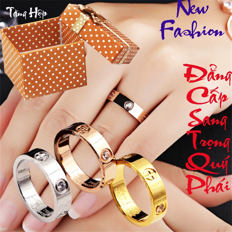 Combo Nhẫn + Bông tai Car tier titan siêu đẹp bền màu - Tặng hộp - Đem lại sang trọng, quý phái cho người đeo