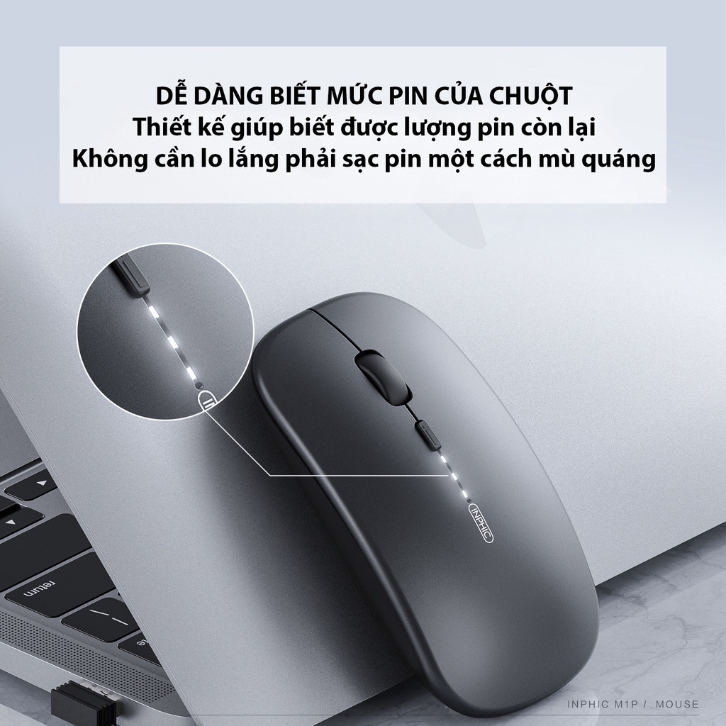 Chuột Sạc Không Dây Inphic M1P, Hiển Thị Pin, Cho Máy Tính, Laptop