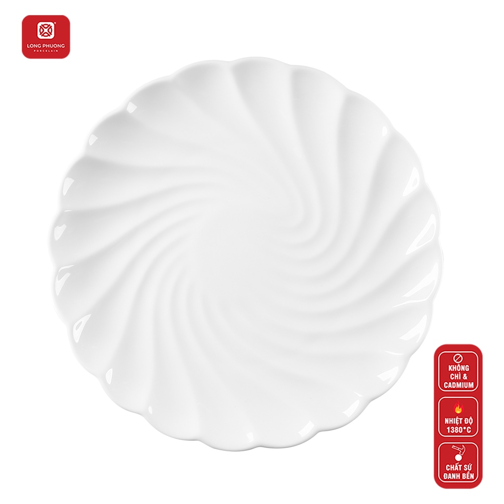 Đĩa sứ xoắn bô đê Long Phương - Hình gợn sóng bằng sứ trắng cao cấp 9.5inch đến 12inch