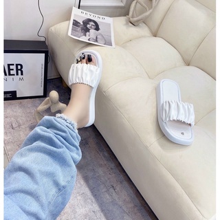 Dép bánh mì quai ngang nhún quai chéo nhún đế pu cao 3-4cm mềm êm