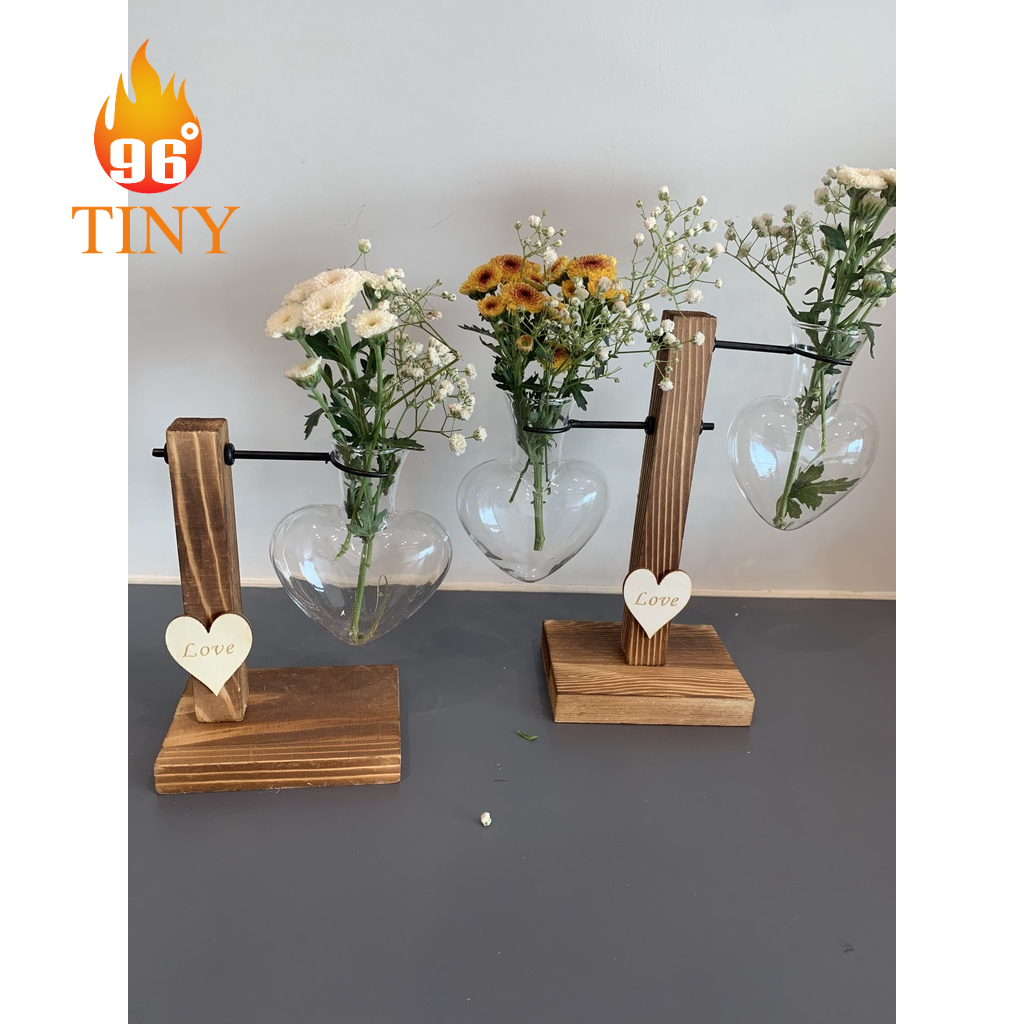 Bình thủy tinh hình trái tim cắm hoa để bàn, phòng khách, bàn làm việc văn phòng
