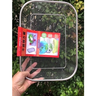 Rổ inox hình chữ nhật dạng lưới đựng rau củ quả bền, sáng đẹp