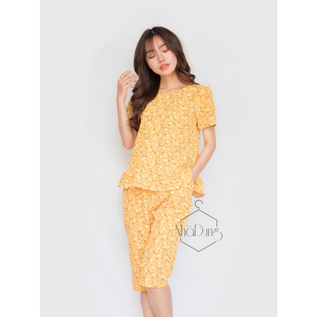 Đồ bộ nữ mặc nhà, đồ lửng nữ basic vải lụa D100 cao cấp dễ thương Nhã Dung Store 2 dưới 65kg