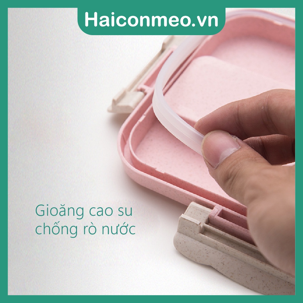 Hộp Đựng Cơm văn phòng Lúa Mạch 3 Ngăn kèm đũa muỗng inox 800ml