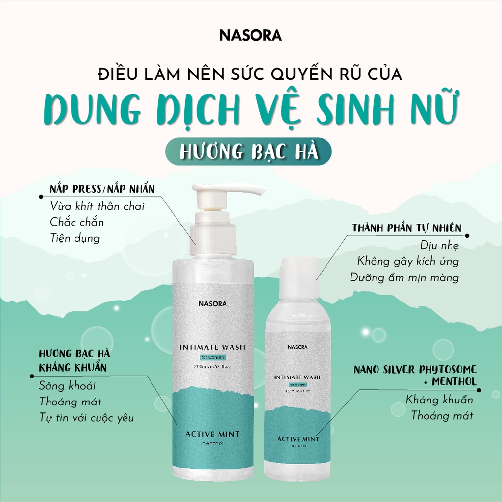 Dung dịch vệ sinh phụ nữ NASORA hương thơm tự nhiên, chai 200ml vòi nhấn tiết kiệm