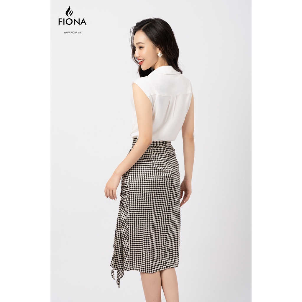 Chân váy nữ công sở FIONA, chân váy dáng dài, nhún lệch 1 bên xẻ, đổ bèo rủ F251653