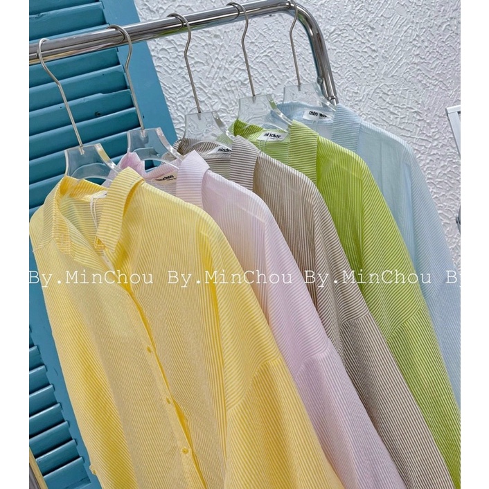 Áo sơmi nữ kẻ sọc basic 🥝freesship 🥝 áo sơ mi tông màu pastel freesize dáng rộng