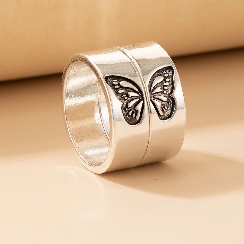 1 Cặp Nhẫn Hình Bướm Phong Cách Punk Hàn Quốc Dành Cho Nữ