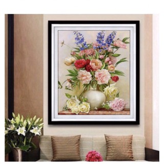 Tranh thêu chữ thập bình hoa hh0910 kt 71x98 cm THE KÍN CHỈ LỤA