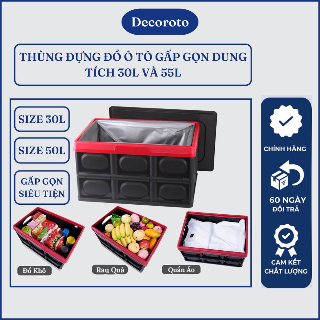 Thùng Đựng Đồ Gấp Gọn Trên Ô Tô - Hộp Nhựa Decoroto Đựng Đồ Chơi Quần Áo Giày Dép Thực Phẩm Cho Xe Hơi 30l và 55l